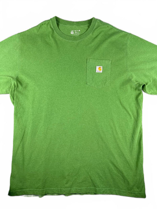 vintage Retro Carhartt Green Short Sleeve Pocket T-Shirt 2XL