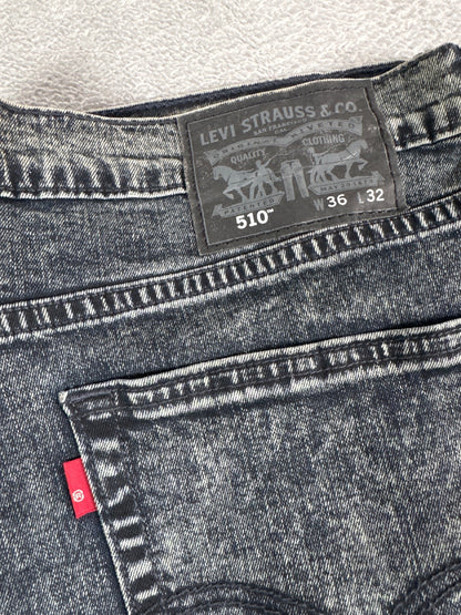 Levi's 510 Black Acid Wash Skinny Jeans W36 L32