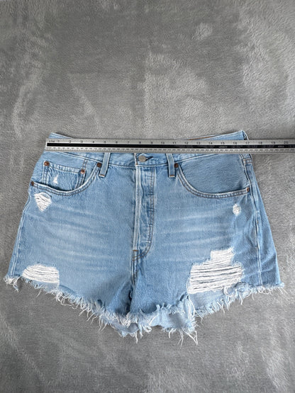 Levi's 501 Light Blue Distressed Denim Shorts W32