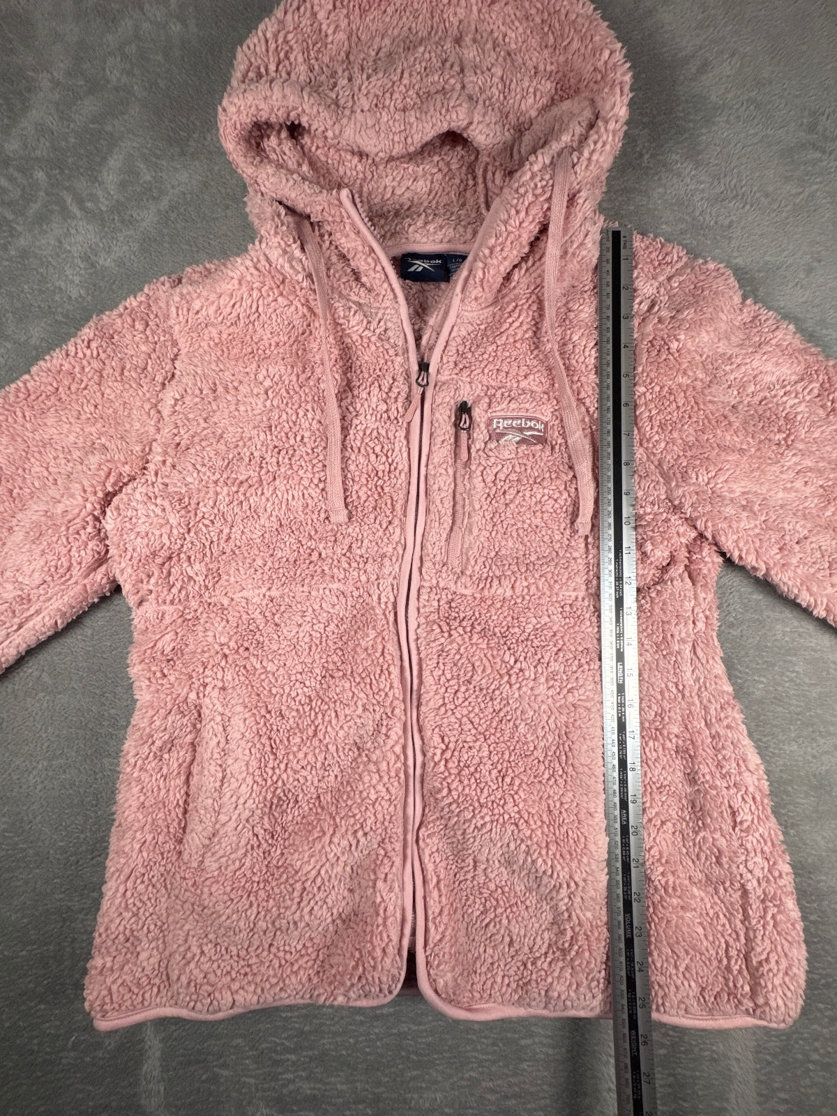 Reebok Pink Sherpa Fleece Hoodie Jacket Size L