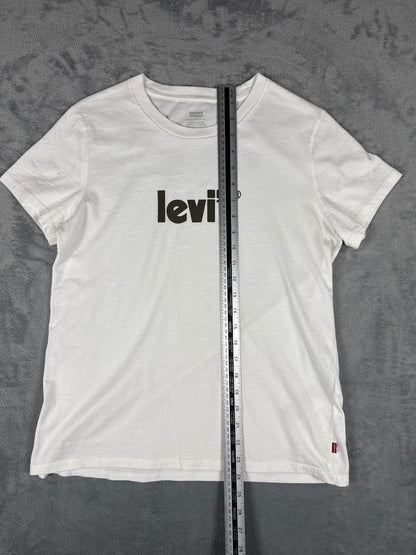 Vintage Levi's White with Brown Logo T-Shirt - Medium