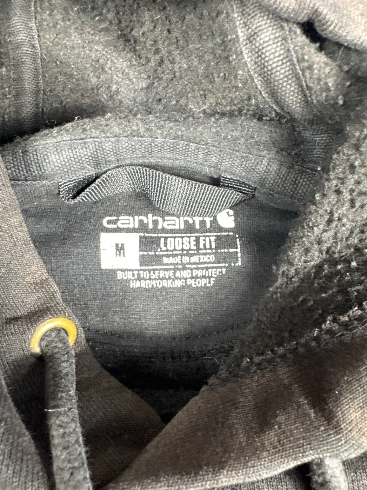 Carhartt Loose Fit Hoodie with Yellow Logo on Sleeve, Medium