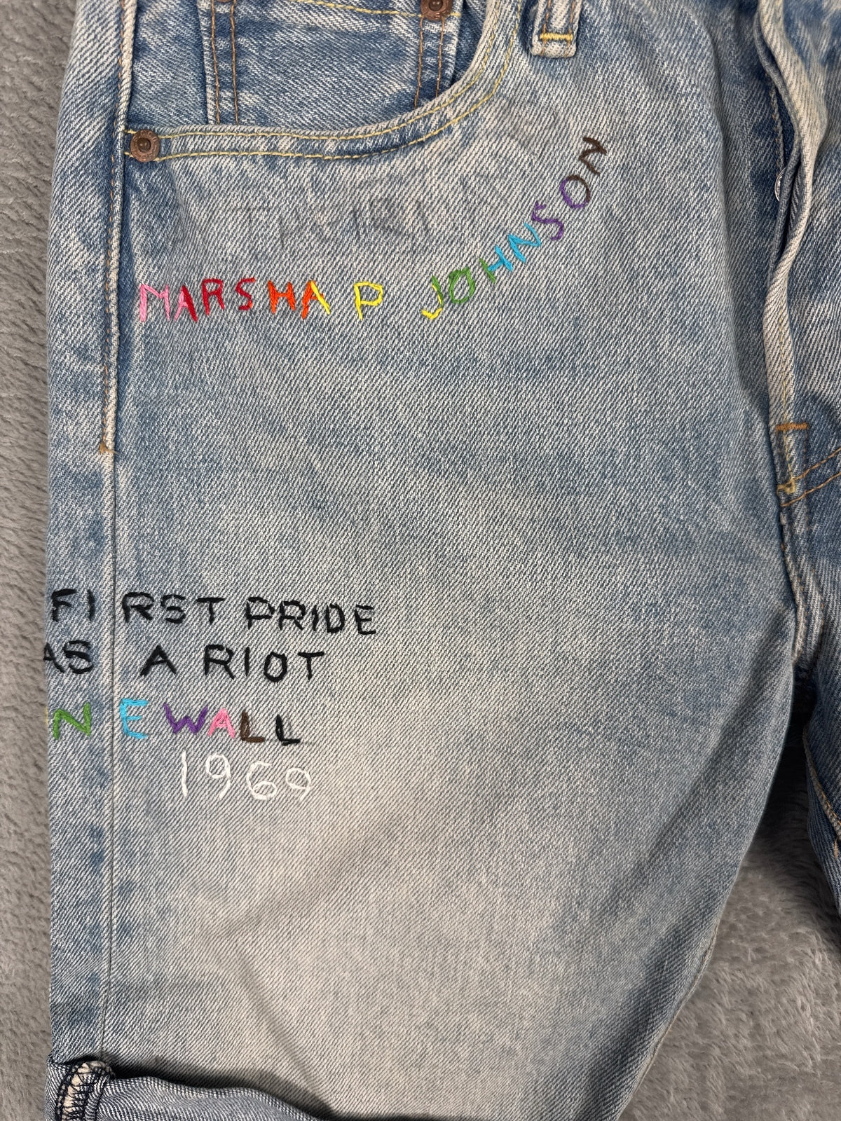 Levi's 501 Denim Shorts with Pride Rainbow Embroidery W29