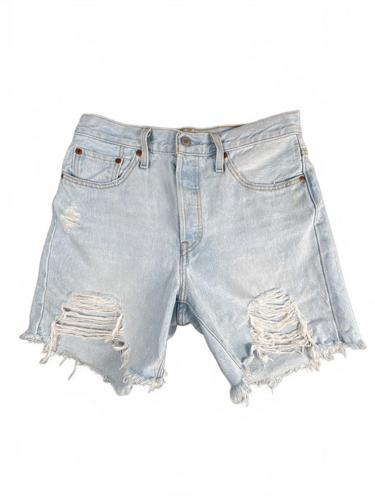 Levi's 501 Light Blue Distressed Denim Shorts W28