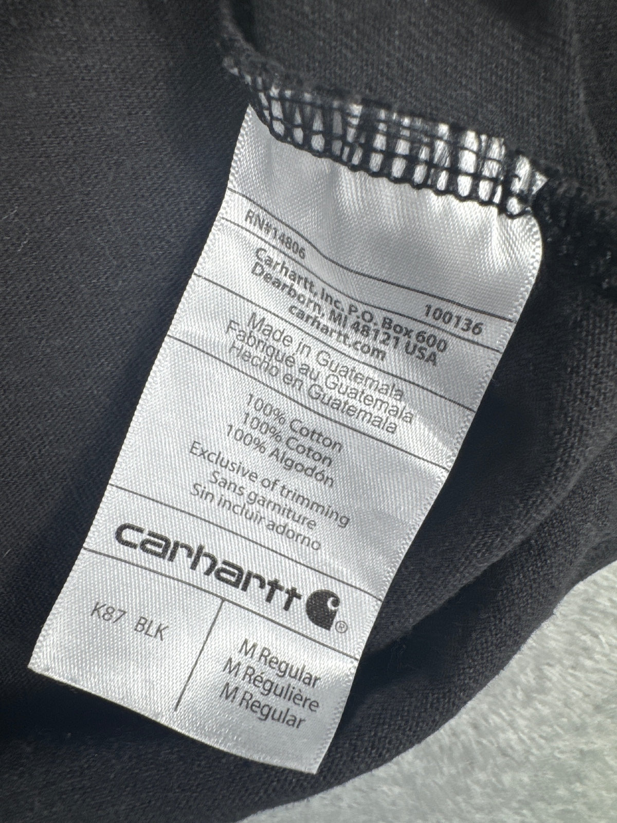 Carhartt Original Fit Black Cotton T-Shirt Size M