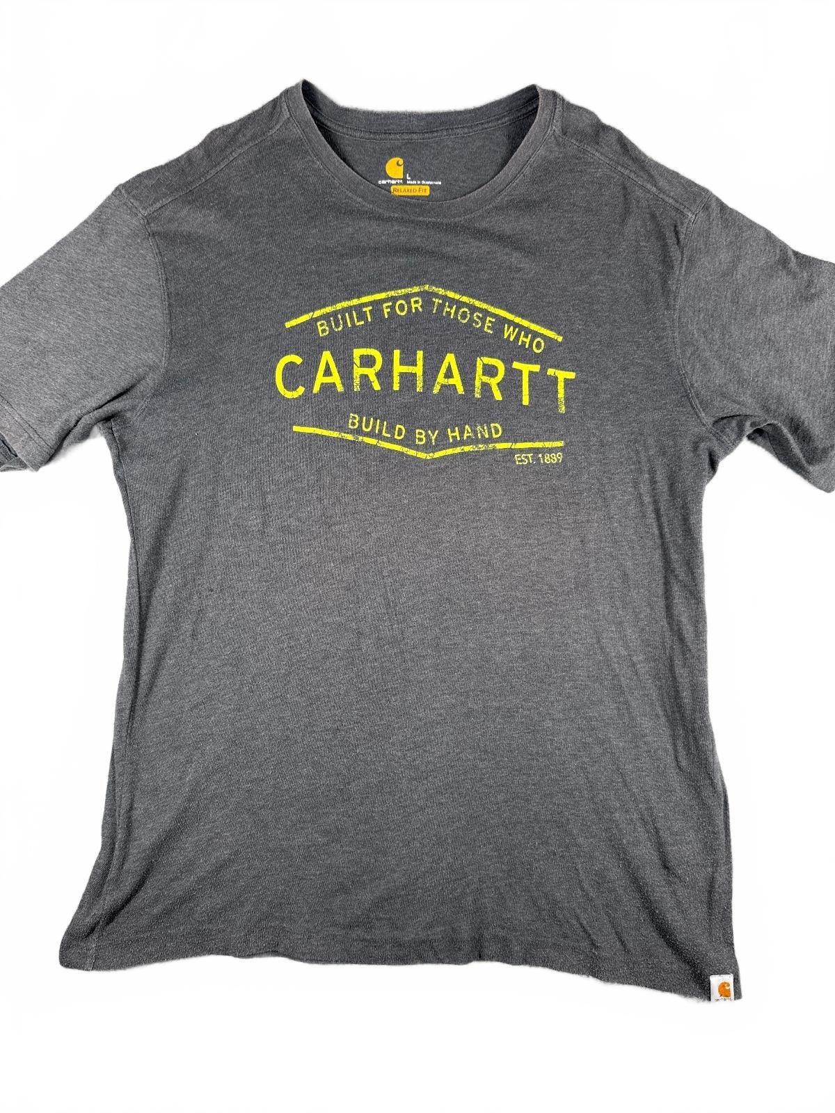Carhartt Relaxed Fit Grey T-Shirt with Yellow Logo Print - L