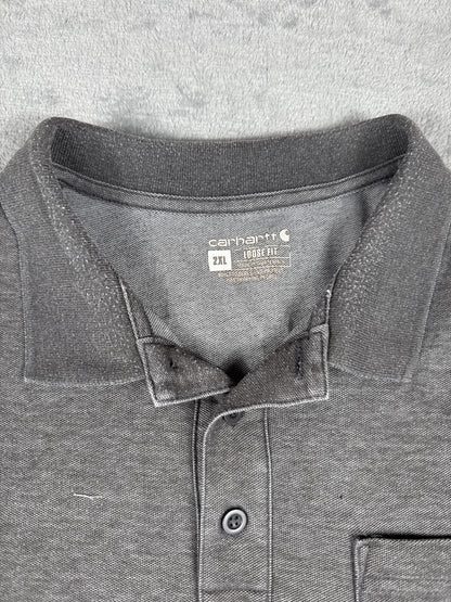 Carhartt Men's Grey Polo Shirt with Chest Pocket, Size 2XL