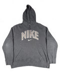 Vintage Retro Nike Grey Hoodie Sweatshirt with Logo - XL