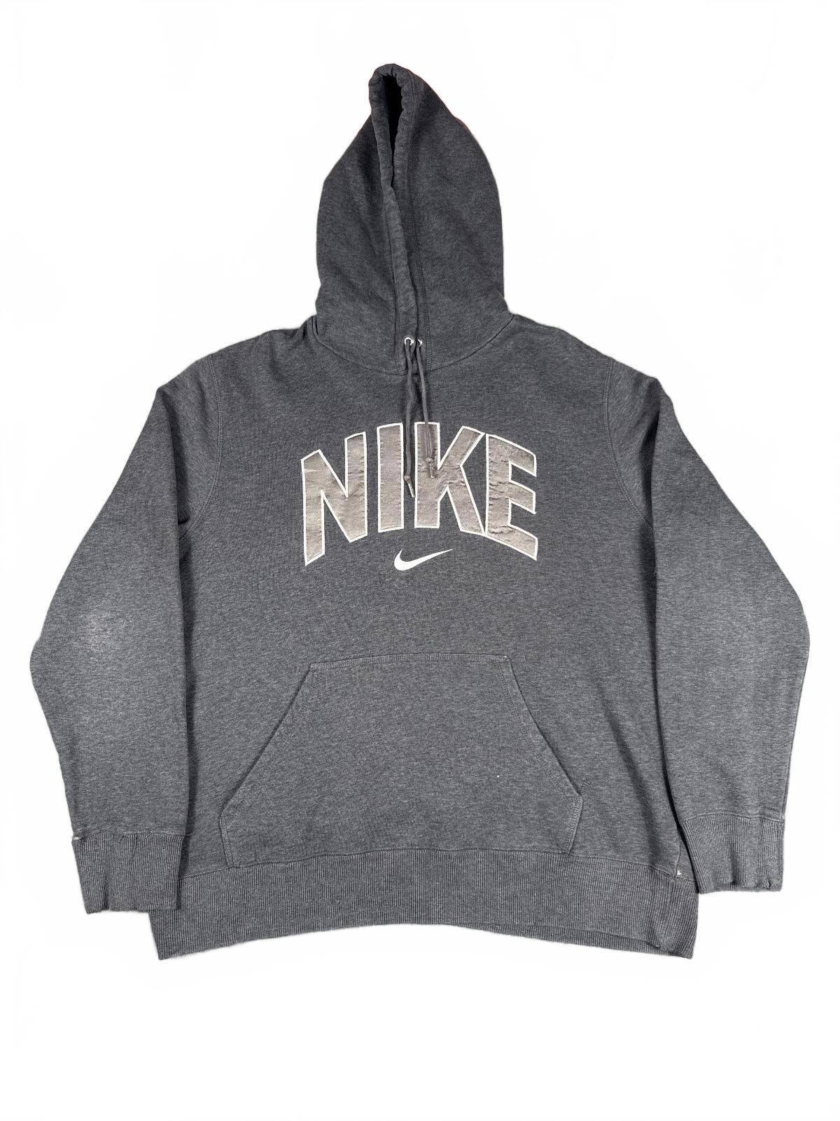 Vintage Retro Nike Grey Hoodie Sweatshirt with Logo - XL