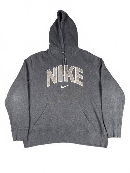 Vintage Retro Nike Grey Hoodie Sweatshirt with Logo - XL