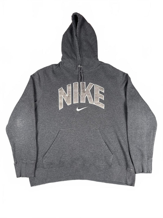 Vintage Retro Nike Grey Hoodie Sweatshirt with Logo - XL