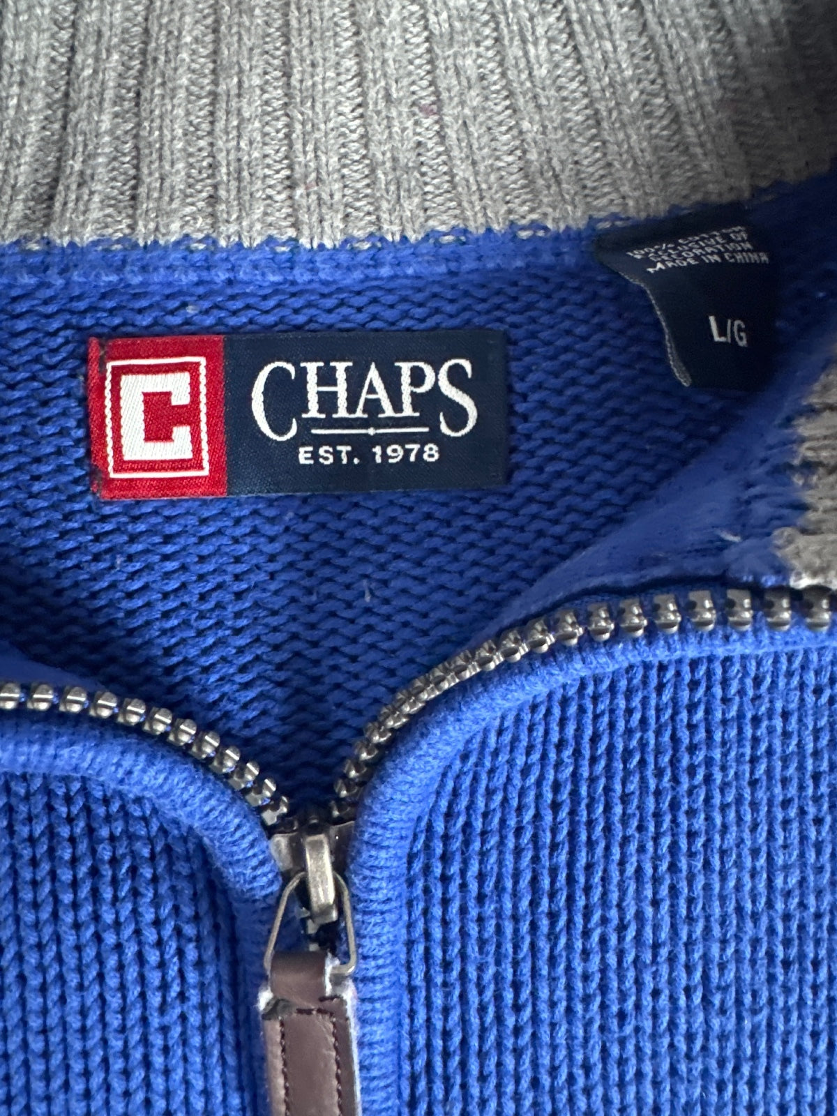 Chaps Blue Half-Zip Knit Sweater Size L